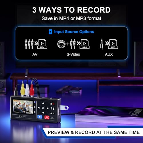 PORTTA VHS to Digital Converter Recorder with Remote Control - Transfer VHS, VCR, DVR, DVD, Hi8, Mini DV to Digital Format