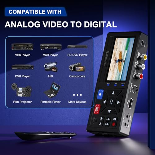 PORTTA VHS to Digital Converter Recorder with Remote Control - Transfer VHS, VCR, DVR, DVD, Hi8, Mini DV to Digital Format
