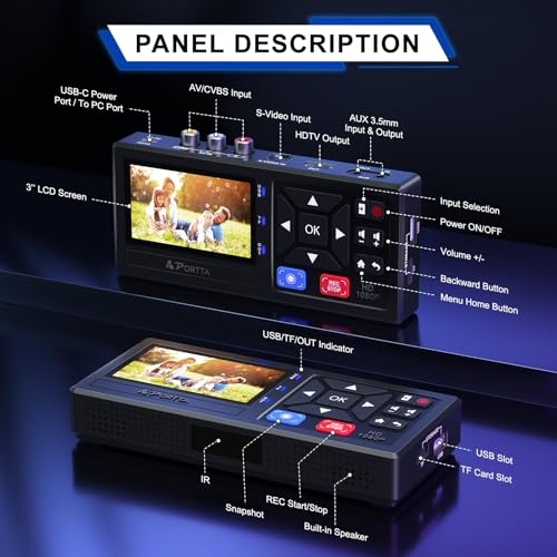 PORTTA VHS to Digital Converter Recorder with Remote Control - Transfer VHS, VCR, DVR, DVD, Hi8, Mini DV to Digital Format