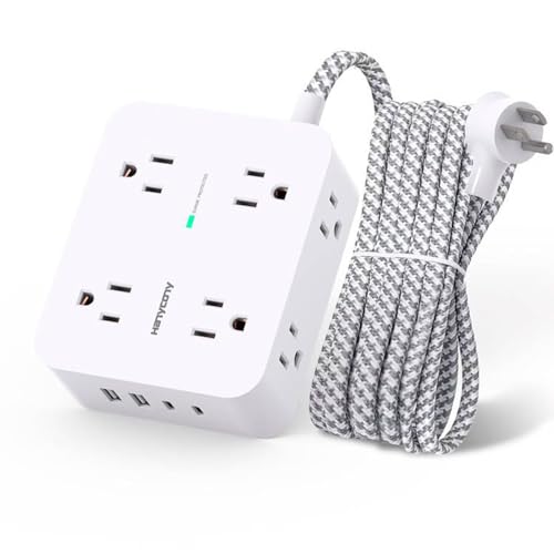 HANYCONY Surge Protector Power Strip with 8 Outlets and 4 USB Ports - Multi Plug Outlet Extender, 5Ft Braided Cord - Home Office Charging Station