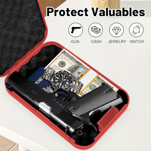 Portable Handgun Case with Lock Box and Security Cable, Small Safe for Travel, Home, Camping