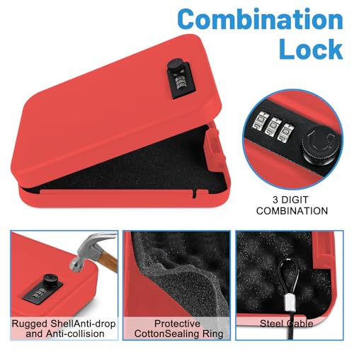Portable Handgun Case with Lock Box and Security Cable, Small Safe for Travel, Home, Camping