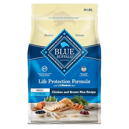 Blue Buffalo Adult Dry Dog Food, Natural Chicken & Brown Rice, Supports Muscle Health, 30-lb Bag