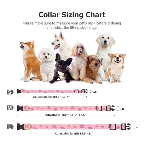 Handmade Cotton Dog Collar: Cute Pink Rose Pattern with Pendant