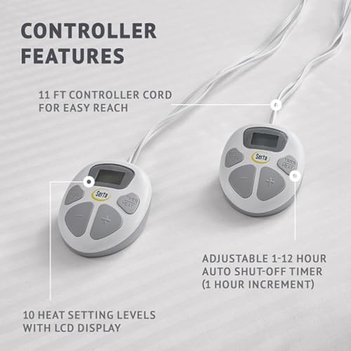 Serta Heated Mattress Pad - 10 Heat Settings, Auto Shut Off Timer - Waterproof Electric Bed Warmer - Queen Size, Machine Washable