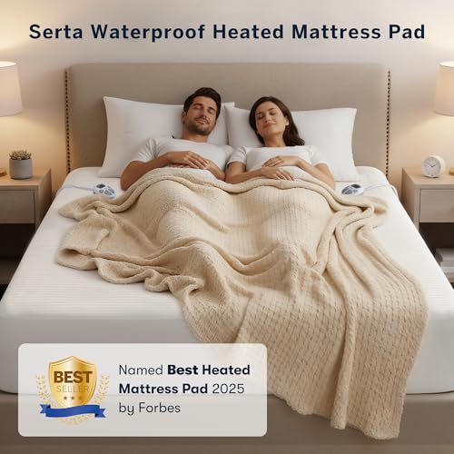 Serta Heated Mattress Pad - 10 Heat Settings, Auto Shut Off Timer - Waterproof Electric Bed Warmer - Queen Size, Machine Washable