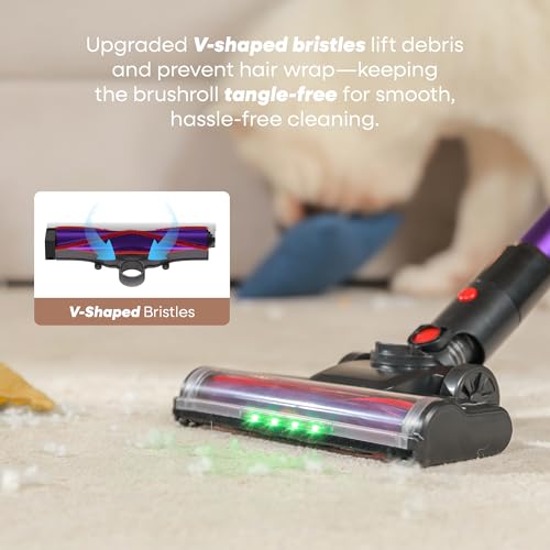 UV2 Cordless Vacuum Cleaner 48KPa Stick with Anti-Tangle Brush, LED Display, Powerful Self-Standing, Ultra Quiet, for Home, Carpets, Pet Hair