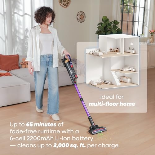 UV2 Cordless Vacuum Cleaner 48KPa Stick with Anti-Tangle Brush, LED Display, Powerful Self-Standing, Ultra Quiet, for Home, Carpets, Pet Hair