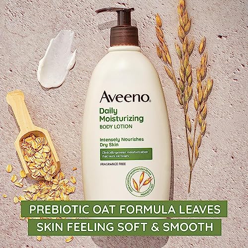 Aveeno Moisturizing Body Lotion, Prebiotic Oat, Fragrance-Free, 48-Hour Moisturizer - Dry Skin, Sensitive Skin, Non-Greasy - 18 inch