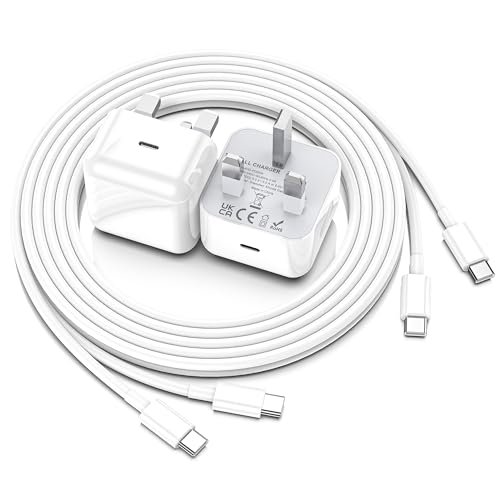 Fast 20W USB C Charger with 2m Cables for iPhone 17/16/15 - UK Plug