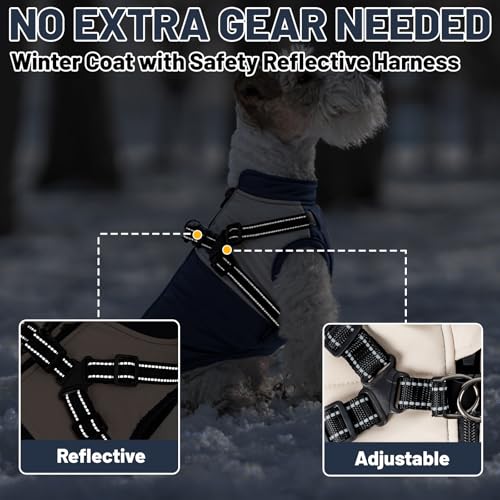 CozyPaws Waterproof Dog Winter Coat with Harness for Small to Medium Dogs, Windproof Puffer Jacket for Puppies - Ideal for Dachshund, Frenchie, Corgi - Classic Blue