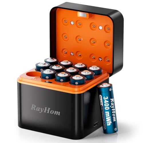 Rechargeable AA Batteries & Charger Set, High Capacity 1.5V, Smart Charging, 12-Slot Li-ion Charger