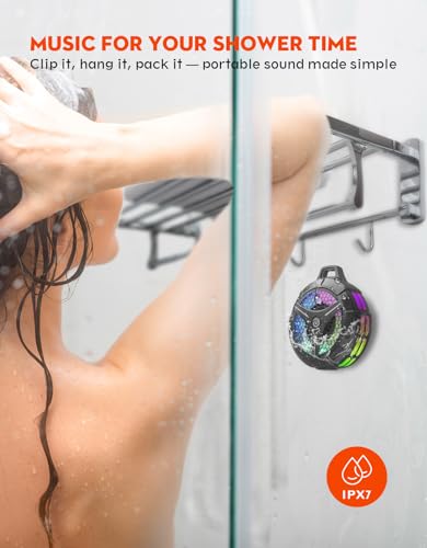 Portable Waterproof Bluetooth Shower Speaker, Strong Suction Cup, Wireless IPX7, Stereo Sound, Deep Bass, TWS Pairs, RGB Lights