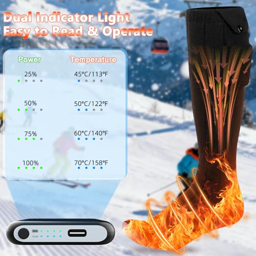 Upgraded Rechargeable Heated Socks, 14H Warmth, 4 Heat Settings