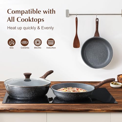 SENSARTE Granite Coated Frying Pan - Healthy Nonstick Chef's Skillet for Omelettes - PFOA Free Stone Cookware (9.5 Inch)