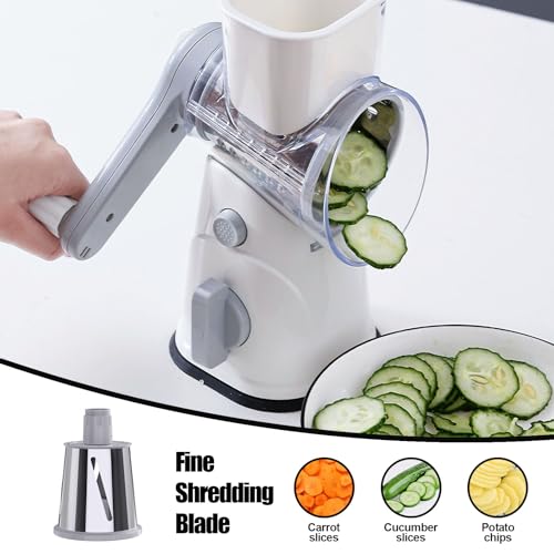 RAINBEAN Rotary Cheese Grater: Hand Crank Shredder with 3 Blades.