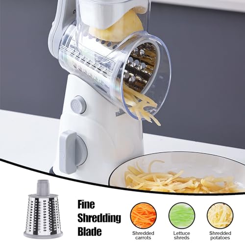 RAINBEAN Rotary Cheese Grater: Hand Crank Shredder with 3 Blades.