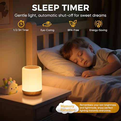 VIWAVE RGB Night Light with Timer, Dimmable LED for Kids, Memory Function, USB Rechargeable, Touch Control Lamp - Ideal for Bedroom, Camping