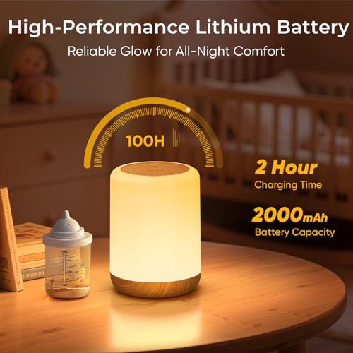 VIWAVE RGB Night Light with Timer, Dimmable LED for Kids, Memory Function, USB Rechargeable, Touch Control Lamp - Ideal for Bedroom, Camping