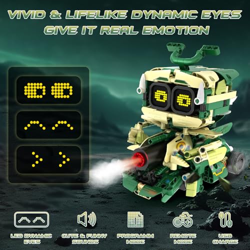 STEM Robot Building Kit for Kids 6-14, Remote Control, Music Spray - 513 Pcs Building Blocks Set - Fun Birthday Xmas Gift