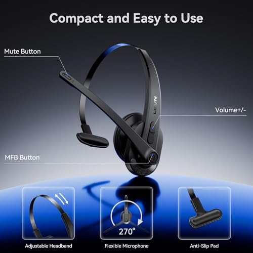 LEVN Wireless Headset: Bluetooth Mic, AI Noise Cancelling