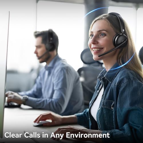 Brand Wireless Headset: Noise Cancelling Mic, 65H Worktime, Fast Charge Bluetooth for Work/PC/Call Center