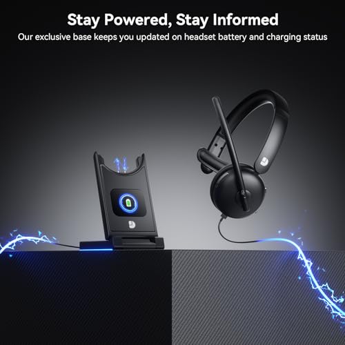 Brand Wireless Headset: Noise Cancelling Mic, 65H Worktime, Fast Charge Bluetooth for Work/PC/Call Center