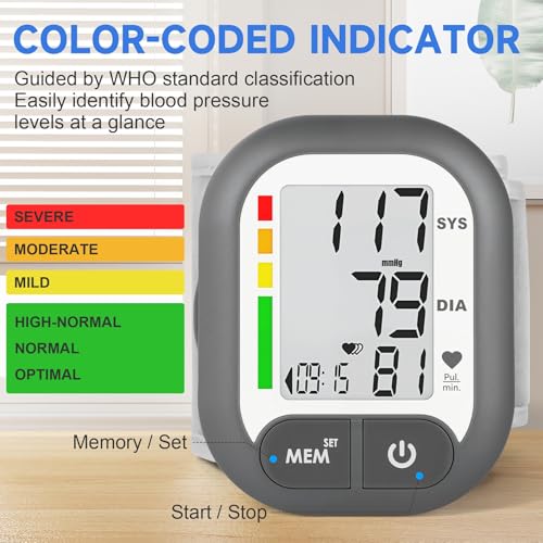 Adjustable Wrist BP Monitor, Large Digital Display, 199 Memory, Batteries Included - Home Use, Carrying Case - Grey