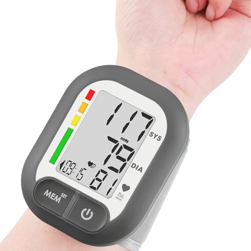 Adjustable Wrist BP Monitor, Large Digital Display, 199 Memory, Batteries Included - Home Use, Carrying Case - Grey
