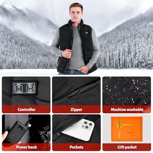 Men's Heated Vest, 17 Heating Zones, Rechargeable 7.4v Battery