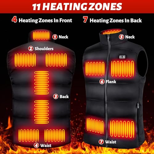 Men's Heated Vest, 11-17 Heating Zones, Rechargeable Battery