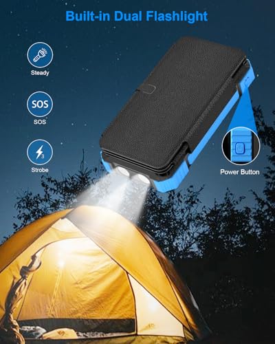 Solar Charger Power Bank 49800mAh with Built-in Cables & Panels, Fast Portable Phone Charger, USB-C & Flashlight for Outdoor Camping