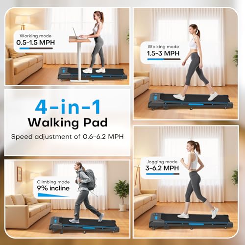 FOUSAE 4 in 1 Walking Pad Treadmill - 9% Incline, 12 HIIT Programs