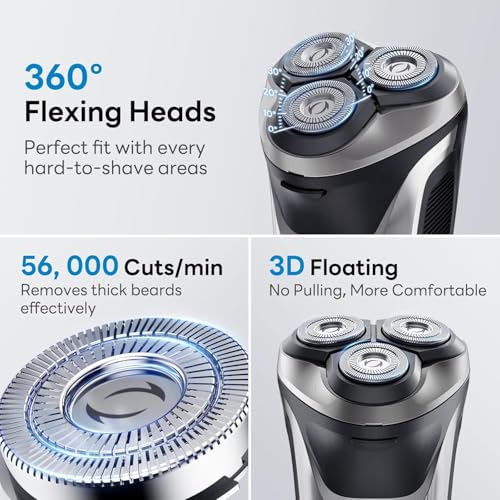 Waterproof Electric Razor for Men, Gentle on Skin, Wet & Dry Rotary Shaver, Pop-up Trimmer, Fast Charge - Ergonomic Men's Shaver