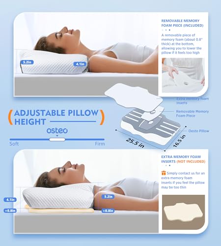 Osteo Neck Pain Relief Pillow with Cooling Memory Foam - Orthopedic Support for Side Back Sleepers