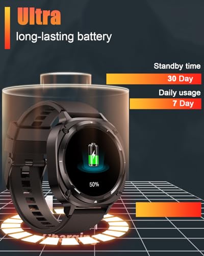 Outdoor Military Smart Watch for Men: Answer Calls, 1.39-inch HD Fitness Tracker with Heart Rate Monitor, Sleep Tracker, Pedometer - 114+ Sports Modes, IP68 Waterproof - iOS Android