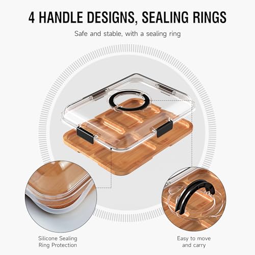 Clear Lid Charcuterie Board: Portable Cheese Board for Kitchen, Housewarming Gift for Women - 6 Compartments Black