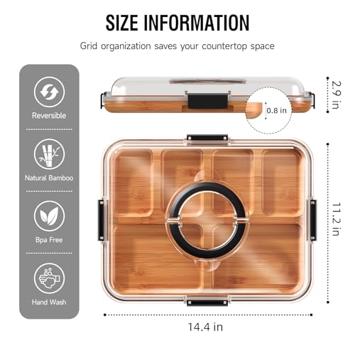 Clear Lid Charcuterie Board: Portable Cheese Board for Kitchen, Housewarming Gift for Women - 6 Compartments Black