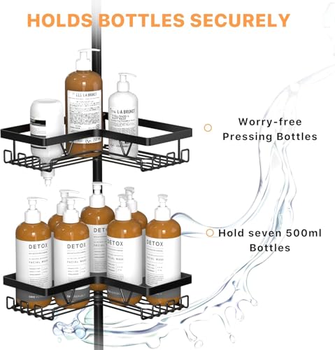 Kegii Telescopic Corner Shower Caddy Organizer with Toothbrush Holder - Rustproof Bathtub Shelf for Inside Shower, Adjustable Height