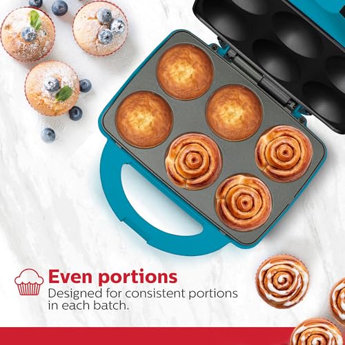 Holstein Housewares 6-Cup Electric Cupcake Maker - Bake Cupcakes, Muffins, Pizza Cups, Cinnamon Buns - Teal Kitchen Appliance