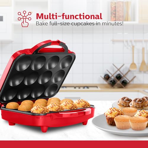 Holstein Cupcake Maker: Stainless Steel, Red, Quick Baking