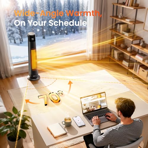 Ceramic Heater with Remote Control & Timer, 70° Oscillation, 1500W, 3 Heat Modes - Ideal for Office & Home
