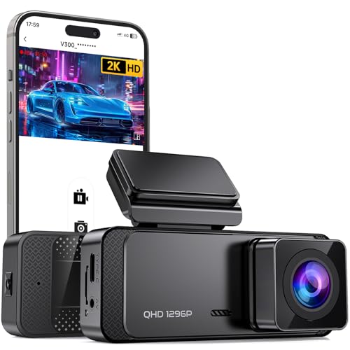 V300 WiFi Dash Cam for Cars, 1296P Front Camera, Night Vision