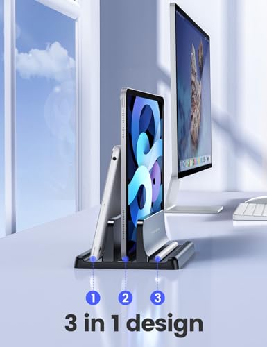VAYDEER Vertical Laptop Stand: Adjustable Desktop Holder for MacBook Pro Air, HP, Dell, Surface, Lenovo - Space-Saving Dock up to 17.3 inch