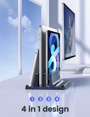 Vaydeer Vertical Laptop Stand: Dual Slot Plastic Holder, Space Saving Design - Adjustable Stand for MacBook, Chromebook, Surface