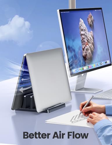 Vaydeer Vertical Laptop Stand: Dual Slot Plastic Holder, Space Saving Design - Adjustable Stand for MacBook, Chromebook, Surface