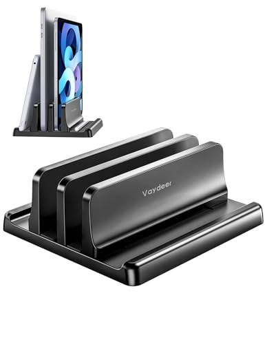 Vaydeer Vertical Laptop Stand: Dual Slot Plastic Holder, Space Saving Design - Adjustable Stand for MacBook, Chromebook, Surface