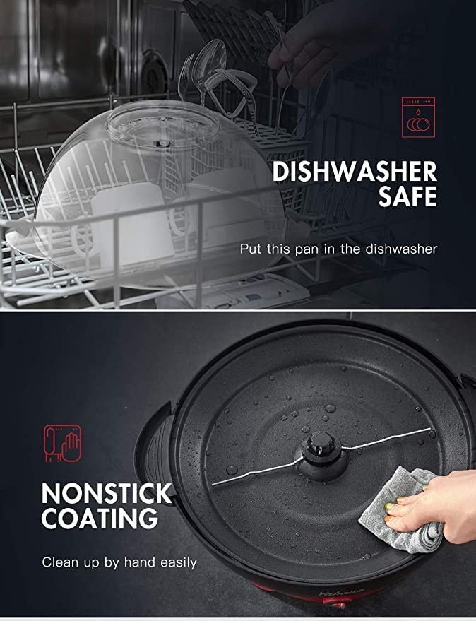 Popcorn Maker 6-Quart Popper, Nonstick Plate, Electric Stirring, Quick-Heat, Cool Touch Handles - Red&Black