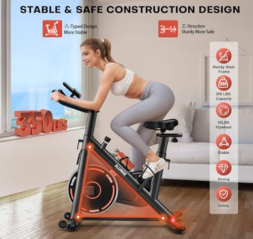 Spin Bike for Home Gym, Quiet Exercise Cycle with Comfortable Seat, Indoor Cardio Equipment