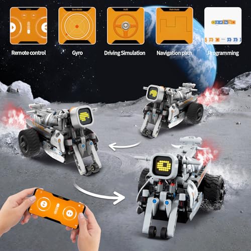 STEM Dino Motorcycle Robot Building Kit for Kids 6-14 - Remote & APP Controlled, Music Spray - 646 Pcs Blocks Set for Boys Girls